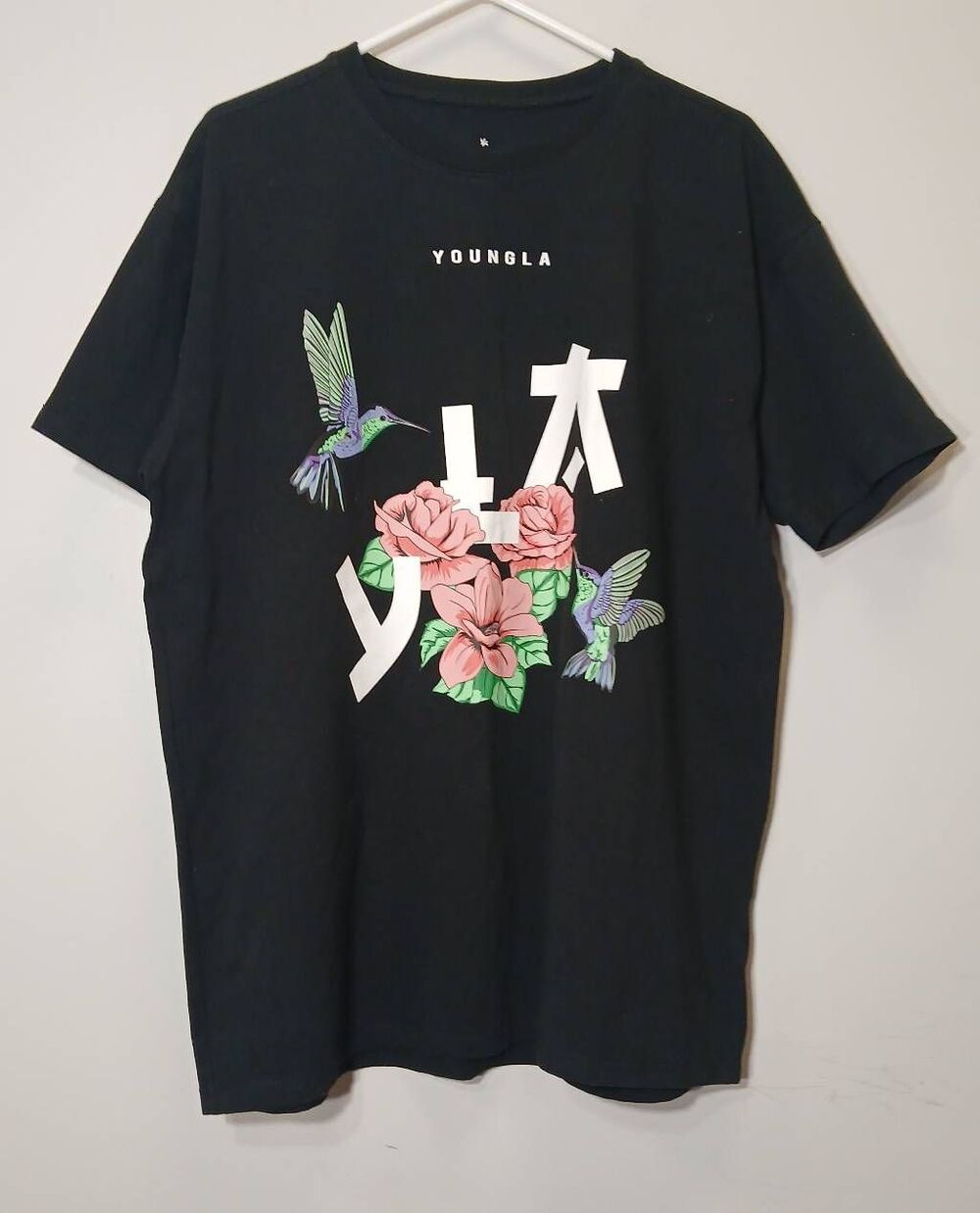 Young la los angeles mens medium gray tshirt thick strong cotton birds black